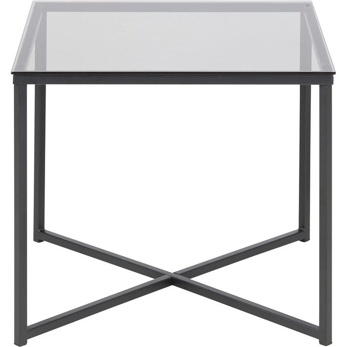 Кутовий стіл квадратний, Ш 50 x D 50 x H 45 см, скло/метал, (прозорий/чорний, )