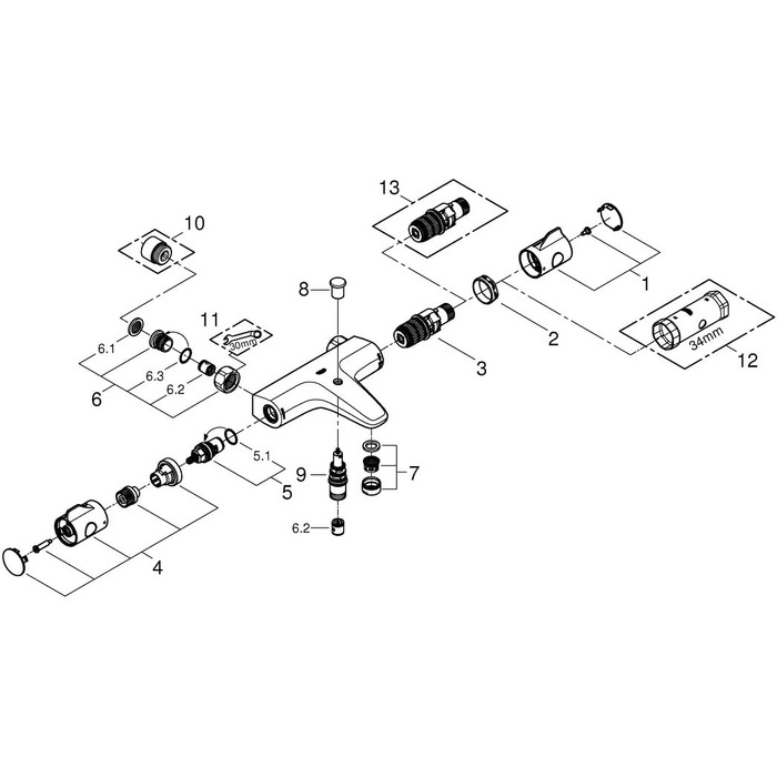 Змішувач для ванни Grohe Grohtherm 800 з термостатом, хром, 34567000 (з S-підключеннями)
