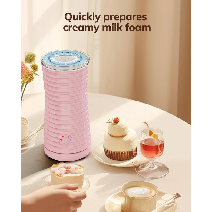 Morpilot Електричний спінювач молока 4-в-1, для лате, капучино, макіато (рожевий)