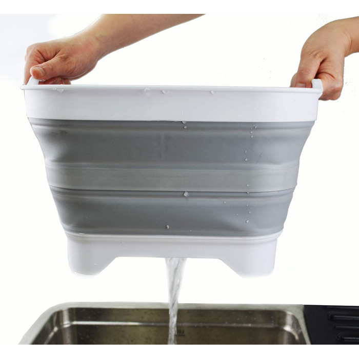 Складаний піддон SAMMART 0L зі зливною пробкою-складна раковина-переносна раковина для посудомийної машини-компактне кухонне відділення для зберігання (білий / сірий, 2)