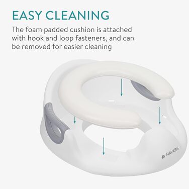 Насадка на унітаз Navaris для дітей (12 міс - 7 років) з антиковзним покриттям, ручками та захистом від бризок - біла