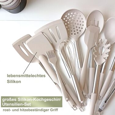 Набір кухонних помічників, 26 предметів: силіконове кухонне приладдя з нержавіючою сталею, стійке до нагрівання, з підставкою, антипригарне, для посудомийної машини - Хакі