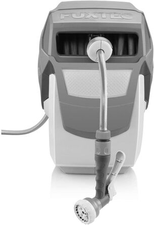 Автоматичний шланг для саду Fuxtec FX-WSA30 – 30 м, ½ дюйма, з роликом для стіни, з пістолетом та з'єднувачами, поворотний на 180° (65x29x46 см)