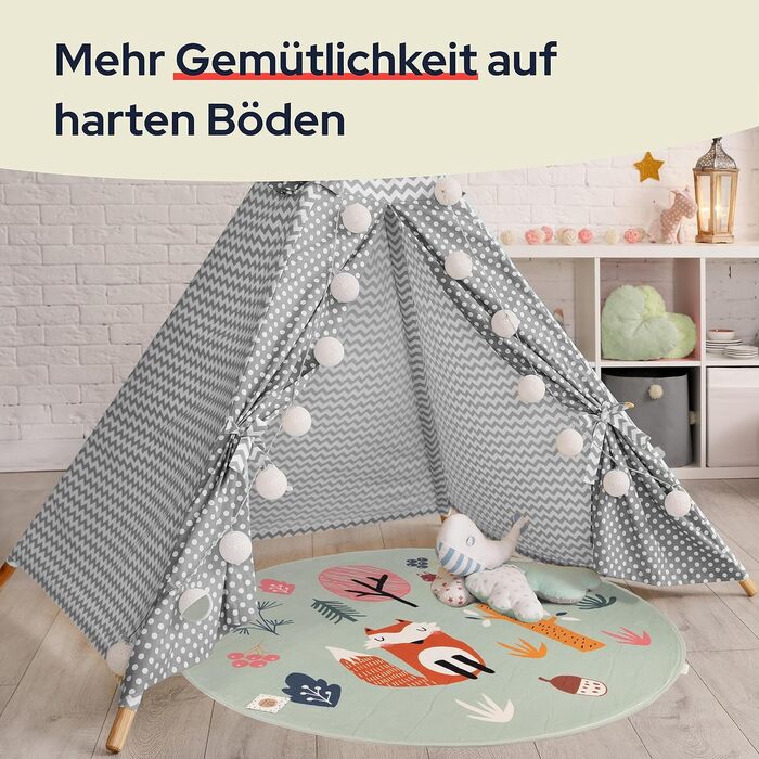 Ідеї в текстилі Сучасний дитячий килимок ZAUBERWALD - Лисиця, круглий діаметром 100 см, м'який ігровий килимок, нековзний Ultra Soft ігровий і повзучий килимок для дитячої та дитячої кімнати Zauberwald Fuchs