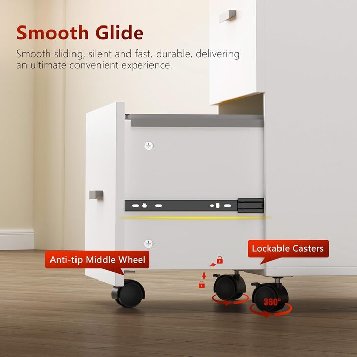 Шафа для документів SDHYL на 2 шухляди, мобільна, для A4/листів/legal документів, 46.2x40x67.5cm (Біла)