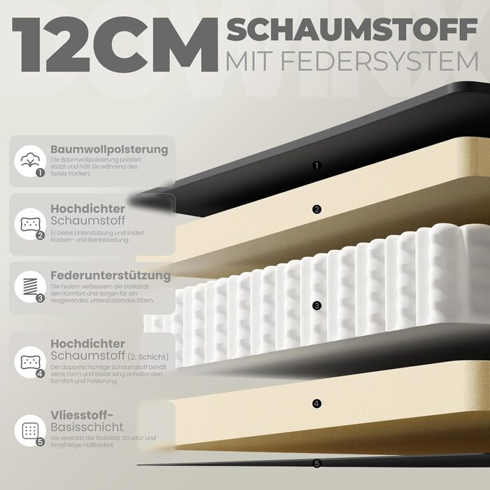 Ігровий крісло Dowinx з підголівником та підставкою для ніг, тканинне, з масажем, чорно-біле, ергономічне