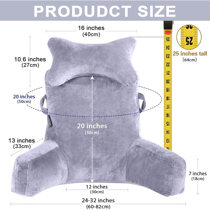Підголовник для читання Lesekissen: м'яке крісло-подушка для ліжка, дивану, підлоги. Підтримка шиї, спини, сірий колір.