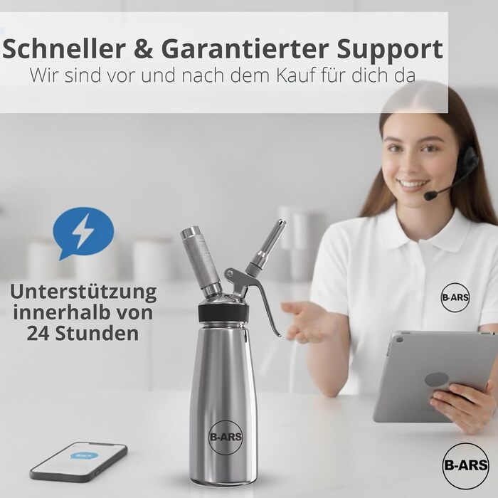 Дозатор для вершків B-ARS з нержавіючої сталі 0,5L з аксесуарами: насадки для декорування, голка для інжекцій, щітка для чищення, сумка для зберігання та електронна книга з рецептами