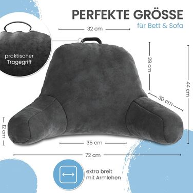 Підвалин для спини ELONEO з підлокітниками – м'яке крісло для читання в ліжко та диван, 76 × 46 × 40 см