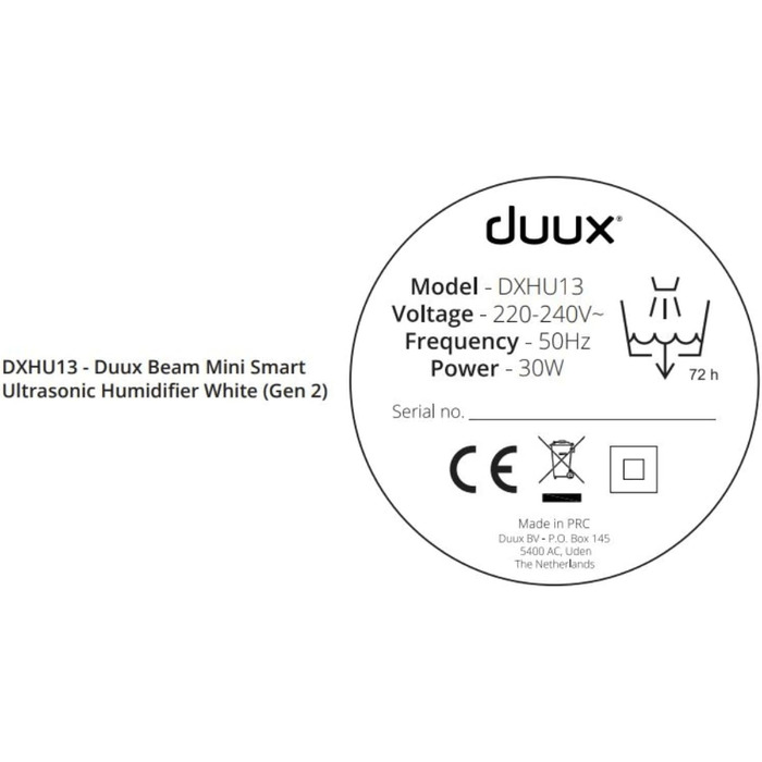 Зволожувач Duux Beam Mini 2 з ультразвуковим керуванням за допомогою пульта дистанційного керування та смартфона - Потужний зволожувач повітря - Кімнатний зволожувач 3 л до 30 м - Зволожувач повітря для спальні (білий)