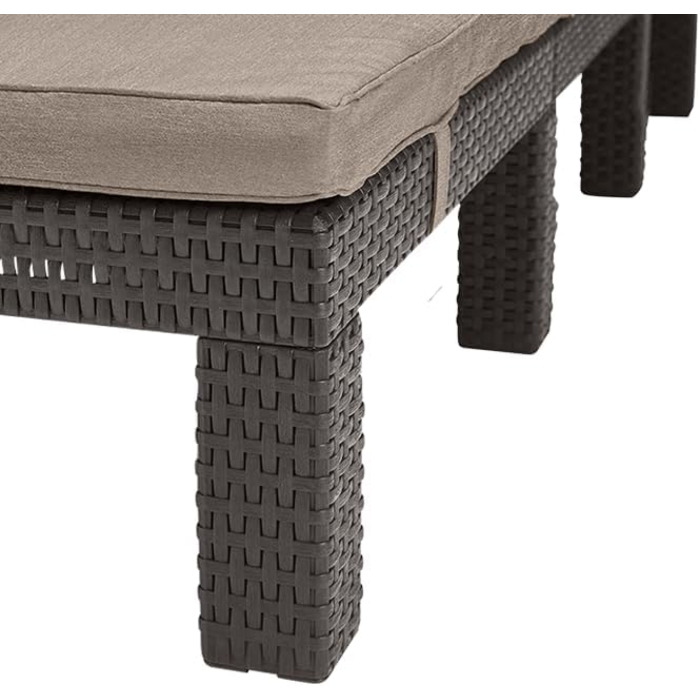 Шезлонг Allibert Daytona Deluxe для саду, тераси та балкону з регульованою спинкою, з подушкою, пластиковий, з імітацією ротангу, 195x65x25,5 см (Коричневий)