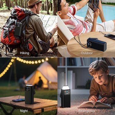 Портативний зарядний акумулятор 60000mAh 45W з LED-дисплеєм та ліхтариком, 7 виходів, чорний. Powerbank для кемпінгу та подорожей