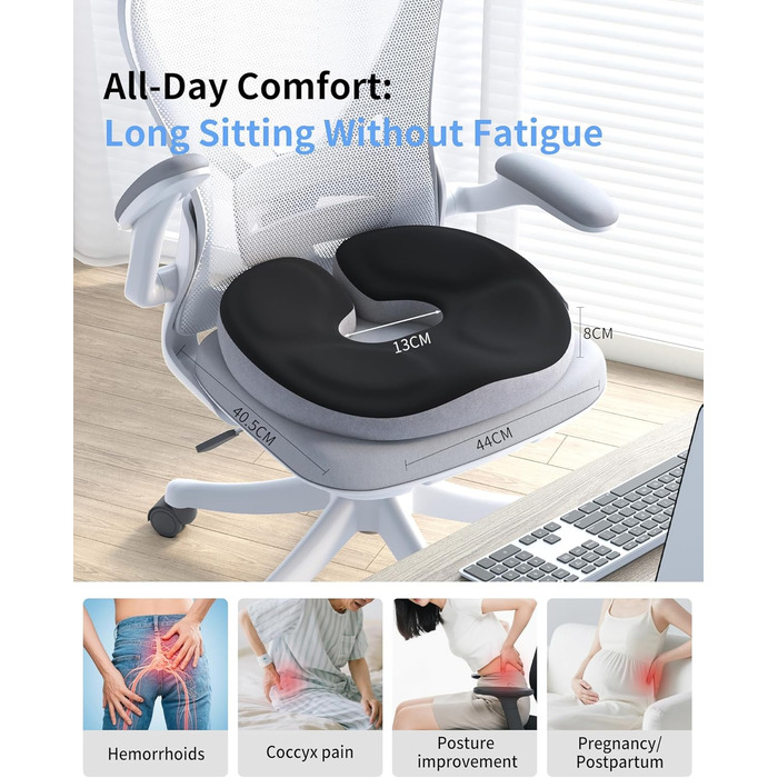 Ортопедична подушка-кільце з ефектом пам'яті для копчика та куксицевого відділу, протигеморройна та протипролежнева подушка для вагітних та реабілітації (Чорна)