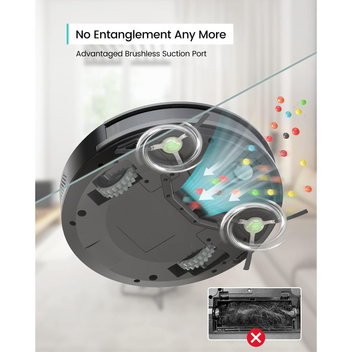 Робот-пилосос LEFANT M210P: потужність 2200 Па, тиха робота 55 дБ, Wi-Fi, Bluetooth, Alexa, керування через додаток, час роботи 120 хвилин, для шерсті тварин та твердих поверхонь