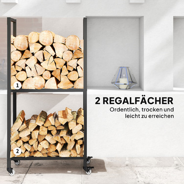 Стильна полиця для дров Outsunny з металу, 60 x 30 x 119 см, 2 яруси, з колесами, чорного кольору