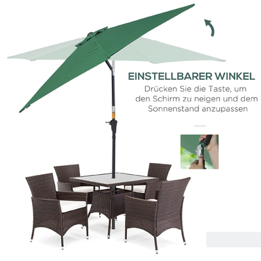 Аутсонячна шарнірна парасолька Garden Parasol Market Парасолька з ручною рукояткою Alu 180/㎡ Поліестер темно-зелений ∅2,6 x 2,35 м | Аосом