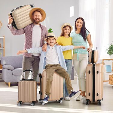 Набір валіз LALAHO 3/4/5 шт. з косметичними сумками, жорсткі валізи з ABS, набір багажу з валізою для макіяжу та ручною покладею, колір шампань