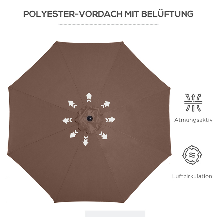 Парасолька Outsunny з ручним рукояткою Ø2,95 x 2,5 м Шарнірна парасолька, ринкова парасолька, коричнева, 180/м² поліестер, стійка