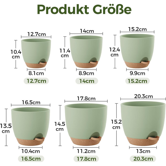 Набір горщиків для квітів Bamworld 6 шт. з автополивом, 12.7-20.3 см, з підставкою, для кімнатних рослин та розсади