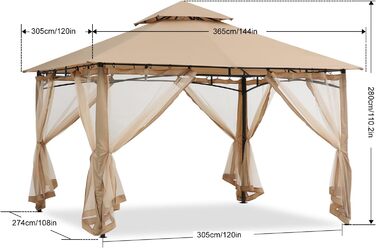 ABCCANOPY Павільйон садовий 2.4x2.4 м з двосхилим м'яким дахом для тераси, саду, двору. Захист від сонця та дощу (з сіткою, бежевий)