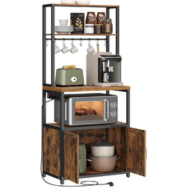 Поличка кухонна VASAGLE з розетками, шафка, стільниця 90 см, напольна полиця з 8 гачками, 40 x 60 x 170 см, вінтажний коричневий + чорний, KKS058K02