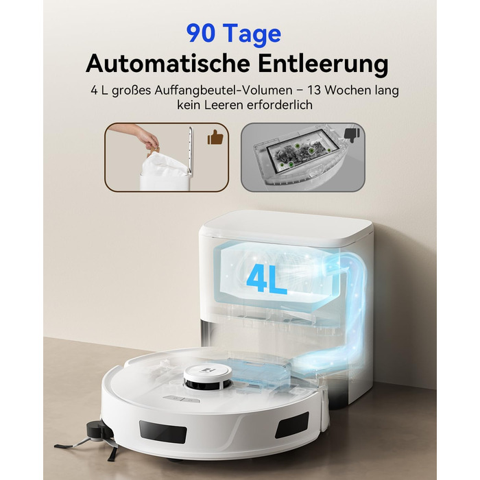 Робот-пилосос Redkey R11 з функцією миття, 20000Pa, док-станція 4L, захист від намотування волосся, LiDAR навігація, керування через додаток, для килимів та шерсті тварин