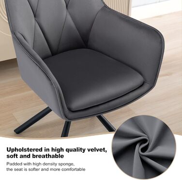 Набір обідніх стільців Lestarain 4 шт., поворотні, для кухні, спальні, вітальні, м'які з підлокітниками та спинкою, металеві ніжки, оксамит, темно-сірий