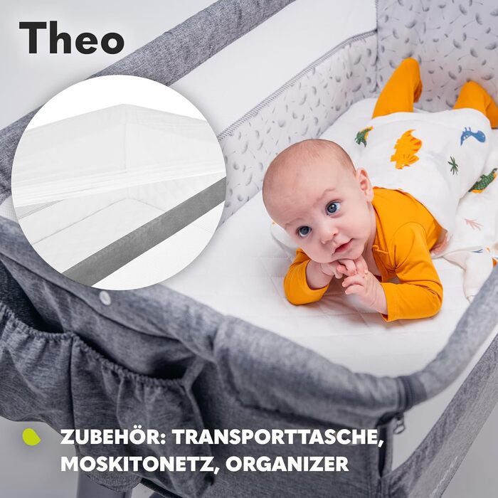 Дитяче та туристичне ліжко Lionelo Theo 2in1, регульоване по висоті, з матрацом і москітною сіткою (сірий)