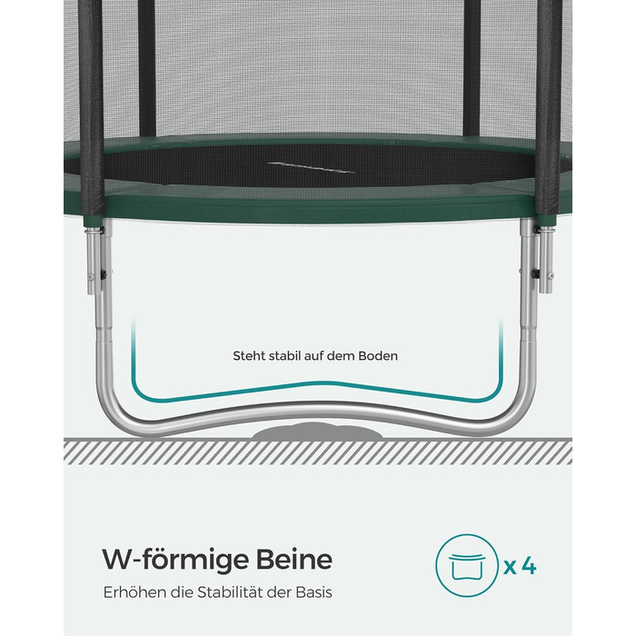 Батут SONGMICS садовий Ø305 см з захисною сіткою, драбиною та м'якими стійками, зелений