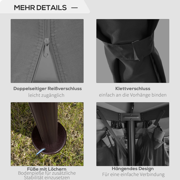 Павільйон для саду Павільйон 2,96 x 2,96 м Намет для саду з подвійним дахом, святковий намет, вечірковий намет з 4 боковими стінками, москітна сітка, стійкий до погодних умов, алюміній, поліестер, темно-сірий