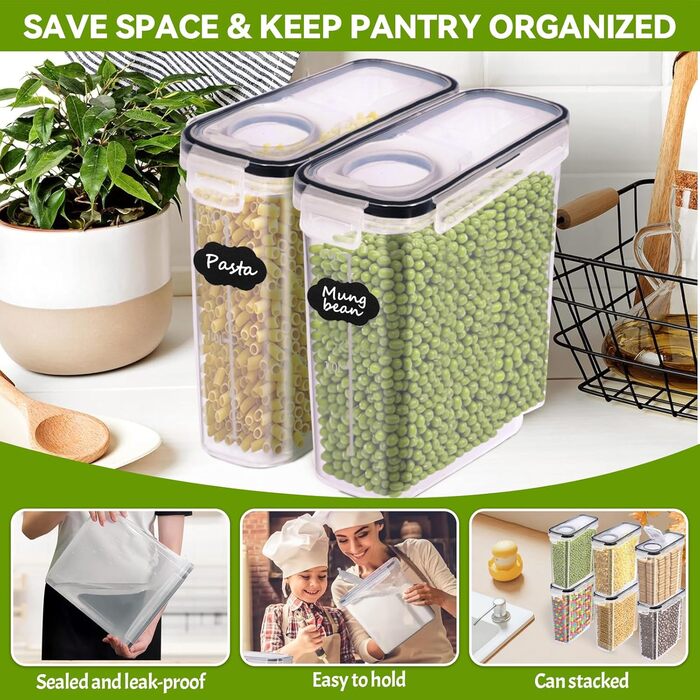 Набір контейнерів для зберігання 2.5л, BPA-free, для крупи, борошна, з етикетками та ручкою, 4 мірні ложки
