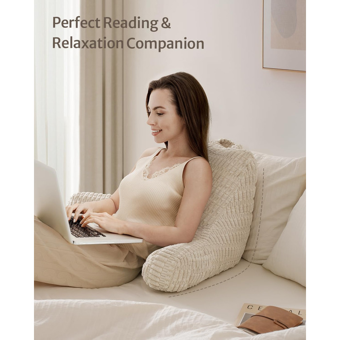М'яке крісло-лежак Blissful Diary для дорослих та дітей, з memory foam, для ліжка та дивану, з підлокітниками, кишенею та знімним чохлом, кремовий