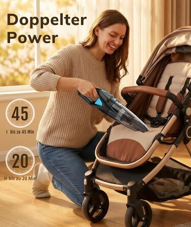 Акумуляторний ручний пилосос для авто та дому, потужність 25000Па, бездротовий з HEPA-фільтром та набором насадок, для шерсті тварин та килимів (Чорний)