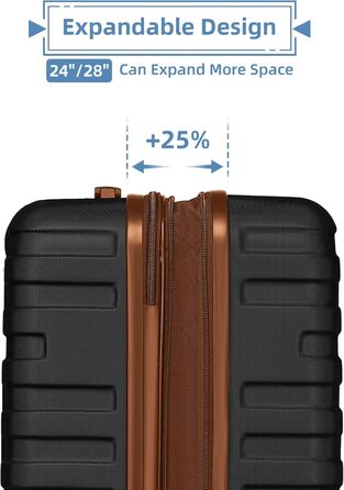 Набір валіз LARVENDER 6 шт. з жорсткою обшивкою, легкий ABS, розширюваний, міцний, ручна поклажа, 4 колеса, TSA-замок, з сумкою та косметичкою, білий/коричневий