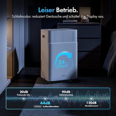 Електричний осушувач повітря VonHaus 12L/24h - для підвалу, кімнат до 125м³/20м², з таймером та функцією сну, проти вологи та плісняви