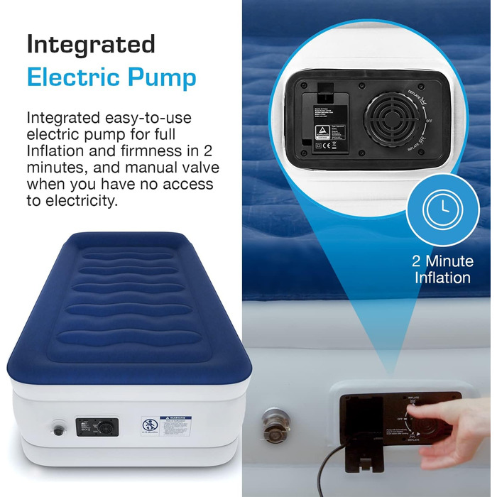 Надувне ліжко Active Era Luxus для 2 осіб з електричним насосом та інтегрованим подушкою. Розмір 200 x 150 x 36.5 см - ідеально для кемпінгу та як гостьове ліжко.