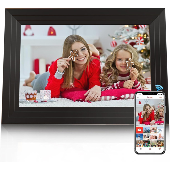 Цифровий фоторамка Aorpdd 10.1 дюйма з Wi-Fi, HD IPS-сенсорний екран, 32 ГБ пам'яті, автоматичне обертання, Frameo App для обміну фото та відео, чорний