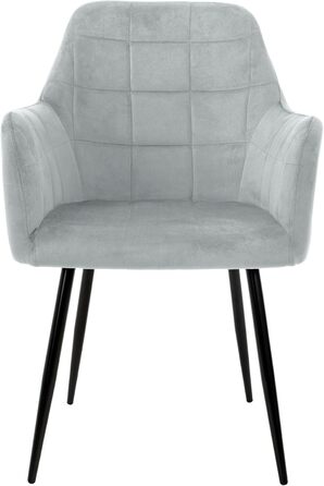 6 стільців для їдальні ECD Germany сірого кольору з підлокітниками та спинкою, м'яке крісло з велюровим покриттям, металеві ніжки, ергономічні стільці для кухні та вітальні