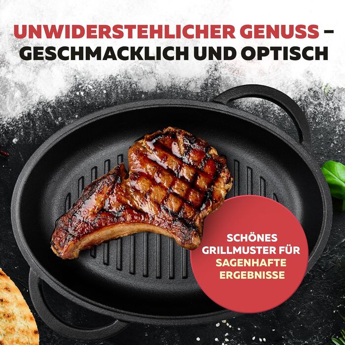 Гusseisen Bräter (34 см) з кришкою: сковорода-жаровня з чавуну для гриля, Dutch Oven, для індукції, газового гриля та духовки
