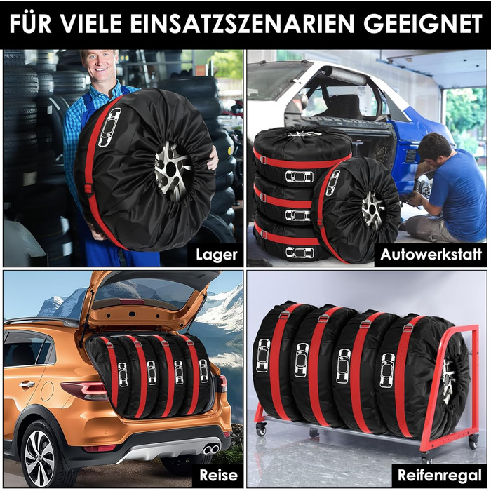 Набір чохлів для шин 4 шт., захисні чохли для шин 19-23 дюйми, водонепроникні, з UV-захистом, для зберігання та транспортування, червоний, розмір L (Ø 81 см) + M