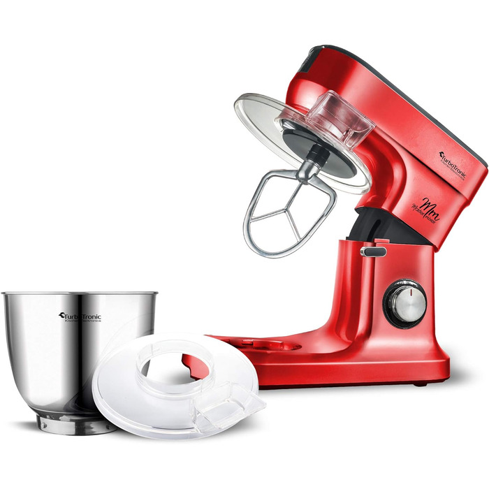 Багатофункціональний кухонний комбайн, міксер / тістомісильна машина, тістоміс з безступінчастою швидкістю, чаша з нержавіючої сталі об'ємом 6,5 л (червона)