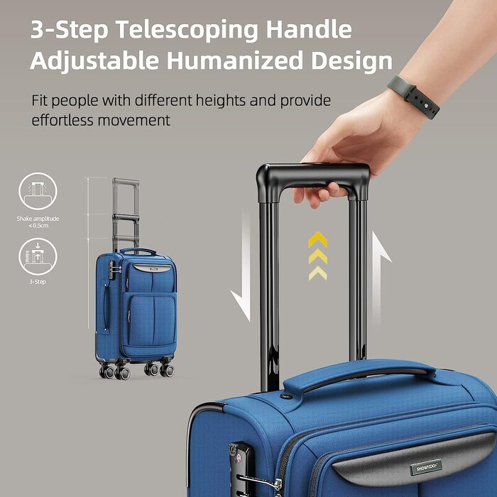 Набір валіз Showkoo Softshell 3 шт., розширювані, легкі, міцні, з обертовими колесами, TSA-замок, 50.8/61/71.1 см, блакитний