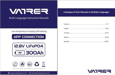 Літієва батарея VATRER POWER LiFePO4 12V 100AH з низькотемпературною відсічною літієвою батареєю 100A BMS 5000 глибокого циклу 1280 Вт для автофургонів, кемпінгу, човнів, сонячних домашніх систем (12V300Ah з автономним нагріванням)