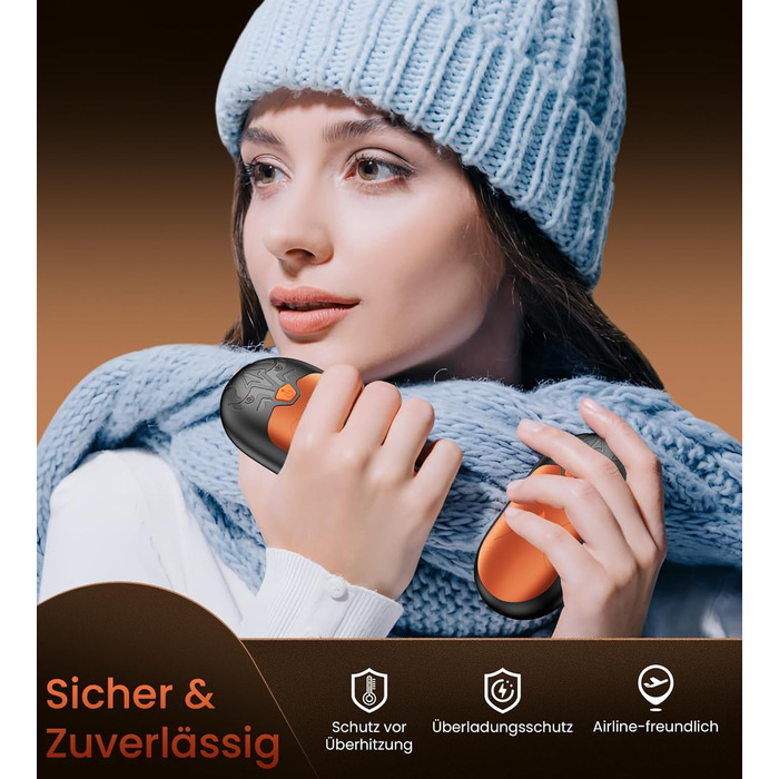 Електричні грілки для рук, 2 шт., перезаряджувані, з 24 годинами тепла та 3 режимами нагріву, для жінок, чоловіків, пацієнтів з ревматоїдним артритом, помаранчеві