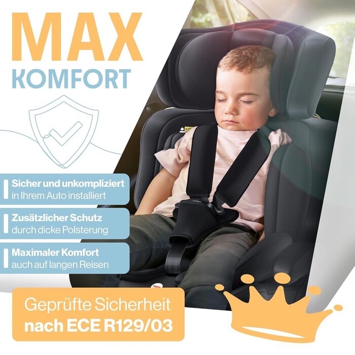 Автокрісло KIDIZ® для дітей 9-36 кг, групи 1+2+3, 5-точкові ремені безпеки, регульована підголовник, чорний колір