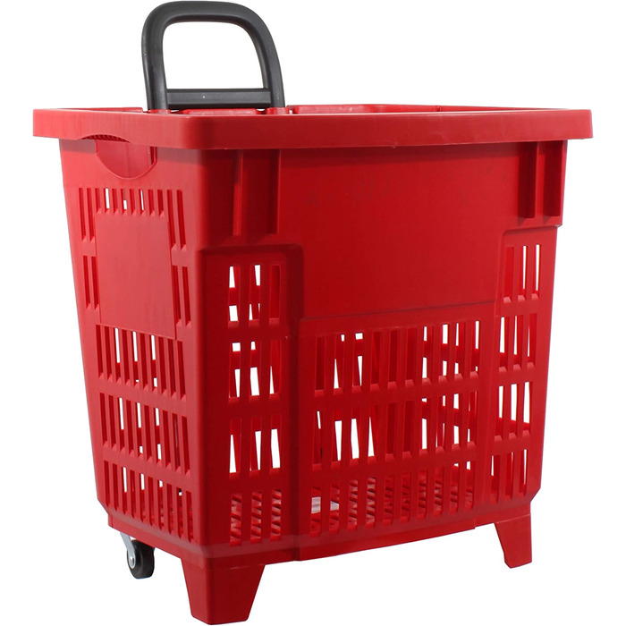 Кошик для покупок об'ємом 55 літрів червоного кольору з роликами з АБС-пластика, кошик для покупок, зручна для їзди, барвиста