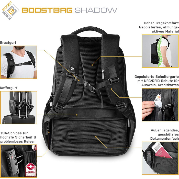 Міський рюкзак Boostboxx для ноутбука/ноутбука до 15,6 дюймів, Ipad, планшета та мобільного телефону, ідеально підходить для школи, навчання, бізнесу чи роботи, сірий (BoostBag Shadow)