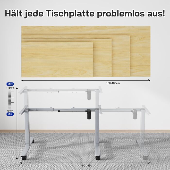 Столешниця JUMMICO для столу з регулюванням висоти, з потужними моторами, 3-ох пам'ять, для сидіння та стояння (білий), 100 x 160 см