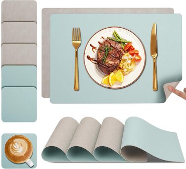 Набори підставки під тарілки YIHELU, 6 шт., штучна шкіра, миються, неслизькі, для кухні та їдальні, м'ятно-зелений/слонова кістка