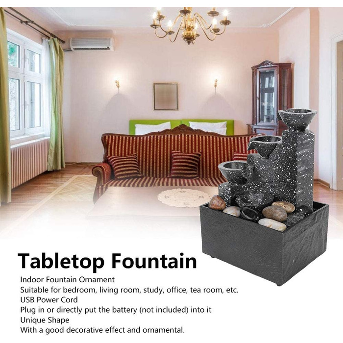 Настільний фонтан Natudeco, настільний USB-фонтан для альпінарію, міні-кам'яний водоспад, водоспад для внутрішнього використання, з Sp